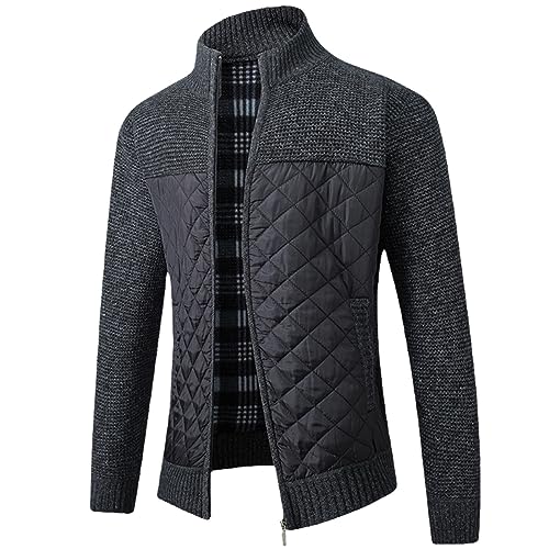 Herbst Winter Herren Jacke Slim Fit Stehkragen Reißverschluss Jacke Solide Dicke Warme Jacke Pullover von Generic