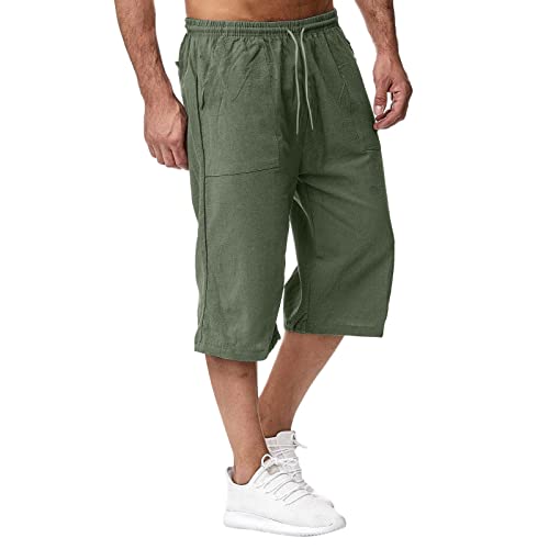 Herren 3/4 Sporthose Leicht Kurze Hosen Sommer Bermuda Shorts Baumwolle Leinen Laufhose mit Taschen Strandhose Einfarbig Mode Stoffhose Elastische Taille Sommerhose Männer Streetwear von Generic