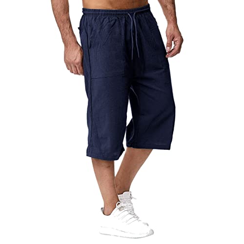 Herren 3/4 Sporthose Leicht Kurze Hosen Sommer Bermuda Shorts Baumwolle Leinen Laufhose mit Taschen Strandhose Einfarbig Mode Stoffhose Elastische Taille Sommerhose Männer Streetwear von Generic