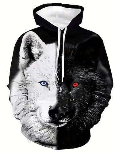 Herren 3D Wolf Kapuzenpullover, Bequemer Stilvoller Hoodie,Lustig Langarm Streatwear Trainingsanzüge (hoodie5,XXL) von Generic