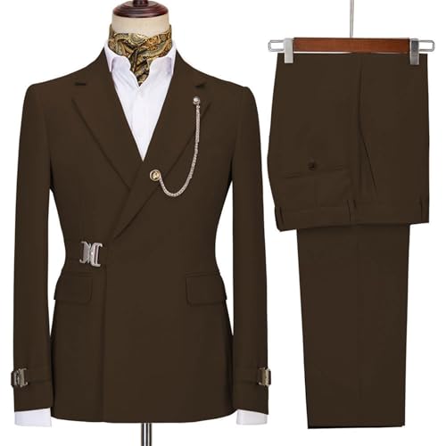 Herren Anzüge Blazer Hosen für Männer Jacke Party Hochzeit Slim Fit Homme 2 STÜCKE Kleidung Revers Formale Kleid Anzüge,Kaffee,3XL von Generic