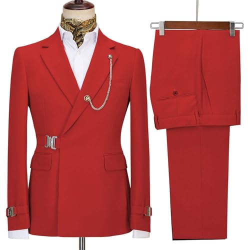 Herren Anzüge Blazer Hosen für Männer Jacke Party Hochzeit Slim Fit Homme 2 STÜCKE Kleidung Revers Formale Kleid Anzüge,Rot,6XL von Generic