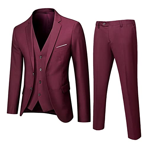 Herren Anzug 3 Teilig Modern Fit Hochzeit Anzüge Komplett Business Blazer 3-teiliger Jacke Weste Hosenanzug Slim Fit Männer Vintage Party Klassisch Charmant Sets Herrenanzug Set von Generic