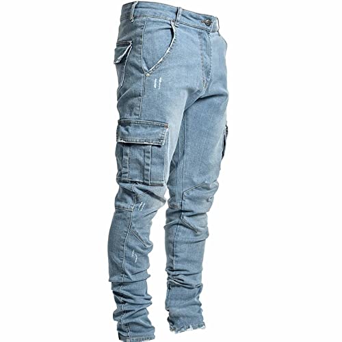 Herren Cargo Jeans Hose Herren Jeans Hose fit Denim Destroyed Jogger Freizeithose Casual Jeans Pants Jeans Herren Stretch,Blue,L von Generic