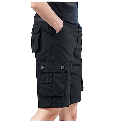 Herren Cargo Shorts Baumwolle Kurze Hose Casual Einfarbig Cargohose Sommer Bermuda Short mit Multi Taschen Sommerhose Elastischer Bund Sporthose Regulär Fit Freizeithose Laufshorts Männer von Generic