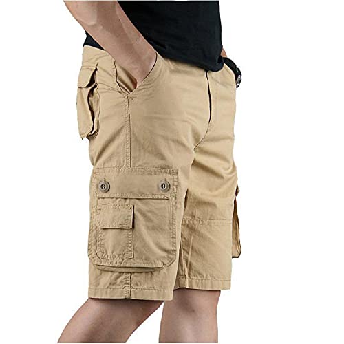 Herren Cargo Shorts Baumwolle Kurze Hose Casual Einfarbig Cargohose Sommer Bermuda Short mit Multi Taschen Sommerhose Elastischer Bund Sporthose Regulär Fit Freizeithose Laufshorts Männer von Generic