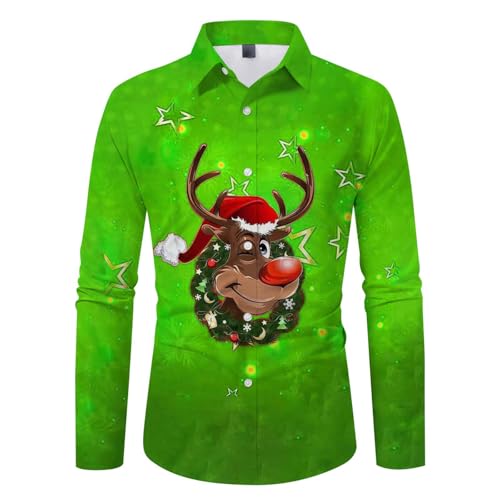 Herren Hemd Weihnachten, Weihnachts Tshirt Herren Funky Hemd 3D Gedrucktes Muster Festlich Weihnachts Freizeithemd Langarm Xmas Shirt Christmas Hemden von Generic