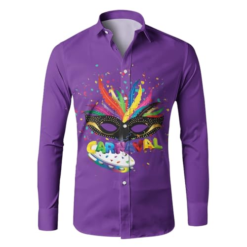 Herren Hemden Langarm 70er Jahre, Karneval Kostüm Herren 80er Hemd, 60er Hip Hop Disco Outfit Herren Hawaiihemd, Silvester Hemd Mit Button-Down Mit Bunte Muster Oversize Disco Outfit Herren 90er Hemd von Generic