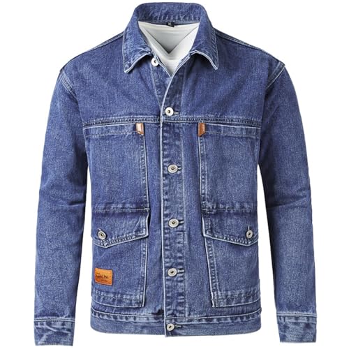 Herren Jacke Frühling Männer Revers Denim Jacken Mode Motorrad Jeans Jacken Slim Fit Casual Mäntel,Blue 1,5XL von Generic