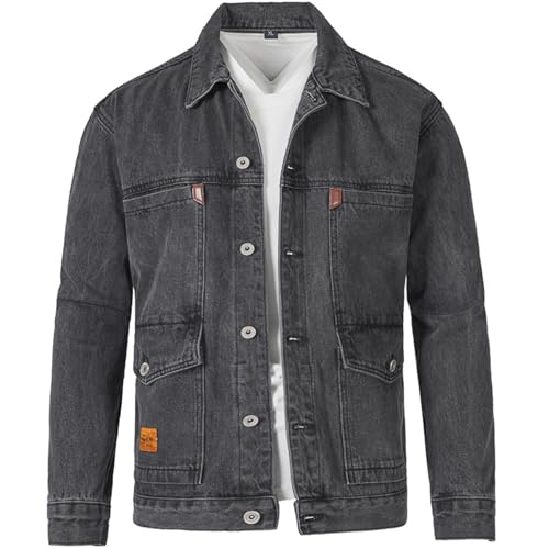 Herren Jacke Frühling Männer Revers Denim Jacken Mode Motorrad Jeans Jacken Slim Fit Casual Mäntel,Grau,4XL von Generic