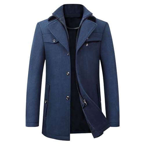 Herren Jacke Herbst Winter Herren Trenchcoats Mode Mitte Lange Jacke Männlich Doppelkragen Reißverschluss Mantel Windschutz Mantel,Blau,6XL von Generic