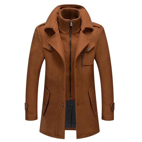 Herren Jacke Männer Business Casual Wollmantel Top Grade Mann Jacke Klassische Lange Jacke Doppelkragen Mantel Warm Parka ﻿,Camel,XXL von Generic