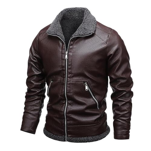 Herren Jacke Winter Oberbekleidung Business PU Lederjacke Männer Pelzkragen Slim Mantel Männer Mode Leder Mantel Jacke Männliche Kleidung,Braun,4XL von Generic