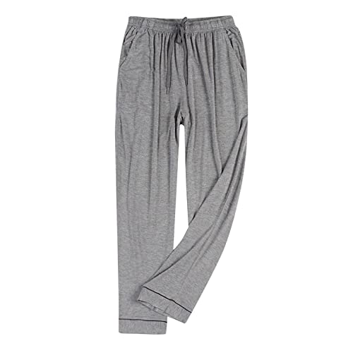 Herren Lange Schlafanzughose Einfarbige Pyjamahose Schlafhose Haushose Freizeithose Yogahose mit Gürtel und Taschen von Generic