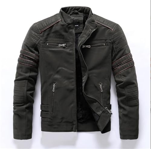 Herren Lederjacken Männer Herbst Winter Mode Stand Kragen Biker Motorrad Jacke Mens Casual Zipper Gewaschene Retro PU Leder Mäntel,Grün,4XL von Generic