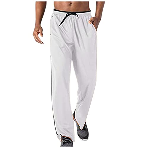 Herren Leichte Jogginghose mit Zip-Taschen Offen Beinabschluss Trainingshose Meshgewebe Lange Atmungsaktiv Sporthose Weich Sweathose(Schwarz,XXL) von Generic