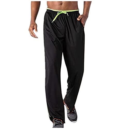 Herren Leichte Jogginghose mit Zip-Taschen Offen Beinabschluss Trainingshose Meshgewebe Lange Atmungsaktiv Sporthose Weich Sweathose(Schwarz,XXL) von Generic