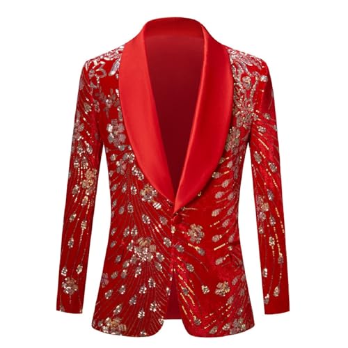 Herren Pailletten Sakko,GläNzende Jacke Herren Gold Glitzer Blazer Party-Blazer FüR Herren Karneval Anzug Herren Silvesterparty GläNzende Pailletten-Anzugjacke Faschingsparty von Generic