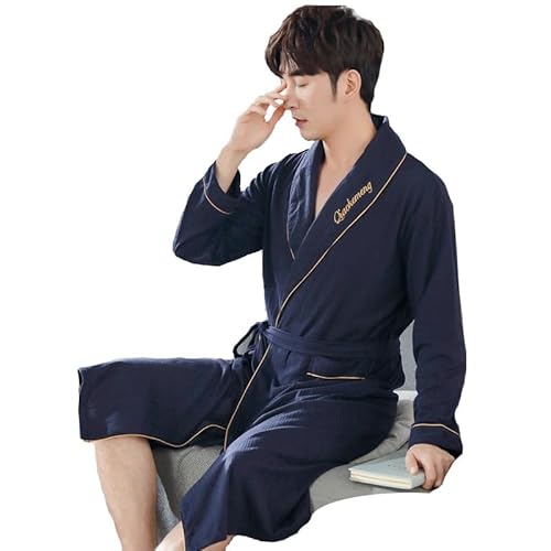 Herren Pyjama Sets Casual Männer Lange Nachthemd Kimono Bademantel Kleid Baumwolle V-Ausschnitt Lingerie Langarm Spa Roben Nachtwäsche für Männer,Style f,L von Generic