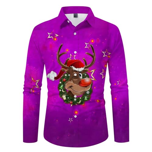 Herren Weihnachts Hemd, Lustig Weihnachts-Shirt, Langarm Button Up Umlegekragen Grosse Grössen Christmas Shirt Mit Weihnachten Ugly Muster Vintage Funky Weihnachtliche Herrenhemden Für Büroparty von Generic