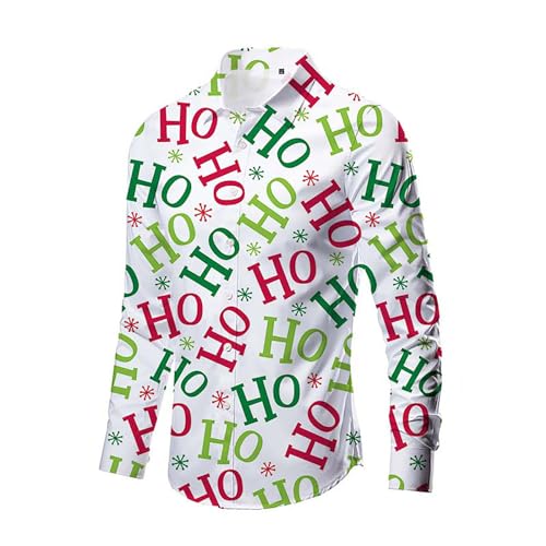 Herren Weihnachtshemd Ugly Shirt, Christmas Hemd Christmas Bekleidung 3D Druck Hemd Weihnachten Langärm Slim Fit Lustige Funky Hemden Freizeithemd X-Mas Hawaiihemd von Generic