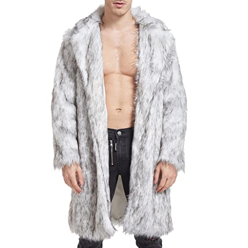 Herren Winter Fell Mantel Lang Kunst Felljacke Pelzmantel Männer Winterjacke Kunstpelz Lange Jacke Faux Fur Mantel Herren Kunstfell Jacke Winter Pelzkragen Pelzmantel Felljacke von Generic