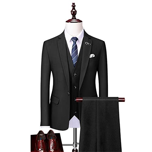 Herrenanzüge (Jacke + Weste + Hose) Luxus Business Herren Slim Anzug Bräutigam Hochzeitskleid Smoking Formelle 3-teilige Sets,Schwarz,Asian L(EUR S) von Generic