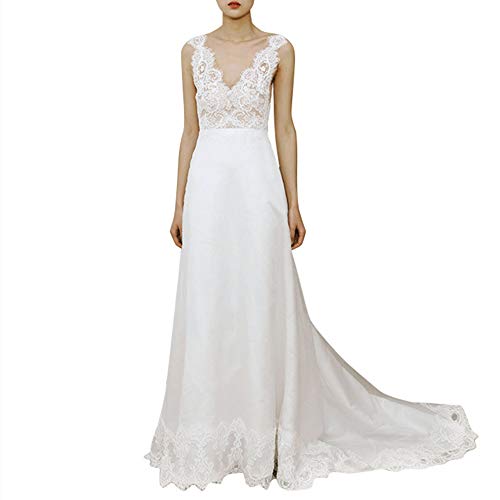 Hochzeit Brautjungfer Kleid Braut Kleid Damen V-Ausschnitt Spitze Applikation Hofgürtel Brautkleid ist sehr geeignet für Kirche Strand Hochzeit Abendkleid von Generic