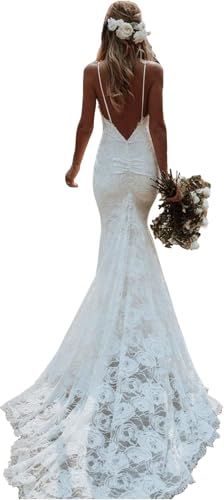 Hochzeitskleid Brautkleid Standesamt Kleider Braut – Elegantes Brautkleider für Damen in Weiß, mit Spitze und V-Ausschnitt,2,White von Generic