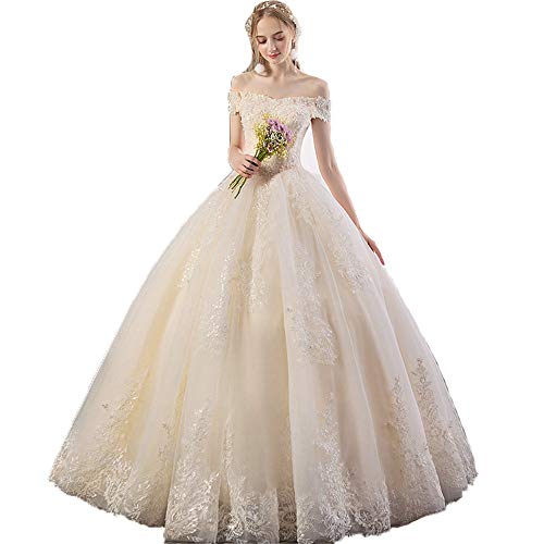 Hochzeitskleid für Damen, schulterfrei, Blumen-Spitze-Applikation, bodenlang, Braut-Ballkleid, Hochzeitskleid, Elegantes Korsett, Quinceanera-Kleid, Braut-Hochzeitskleid von Generic