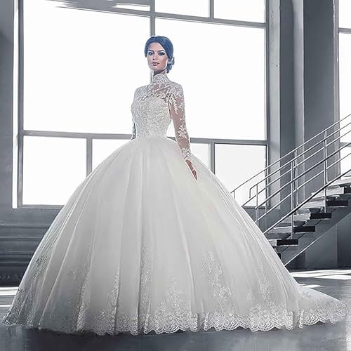 Hochzeitskleider für Ältere Ärmel Eine Linie Langes Tüll -Spitzenapplikationsspiel Taille Brautkleid mit Zug,42,White Hochzeitskleider für Ältere Ärmel Eine Linie Langes Tüll -Spitzenapplikationsspiel Taille Brautkleid mit Zug,42,White von Generic