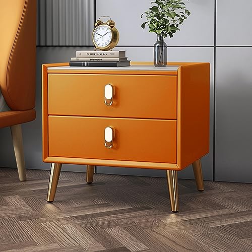 Hohe Nachttische, moderner 2-schüchternen Nachttisch, massives Holz Nachttisch, Kunstmarmorplatte, Lederschlafzimmer Nachtständer für Wohnzimmer Büro (Farbe: Orange, Größe: L: 40 cm/15.7in) von Generic