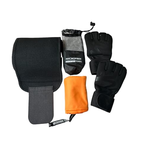 Hybrid Gym Boxsack & Gewichtheben Workout Unisex Set (3 Stück) Muay Thai Kampfsport Kickboxen Inklusive RDX Box-Innenhandschuhe, Mikrofaser-Handtuch und Taillentrainer-Gürtel (Blau, L) von Generic