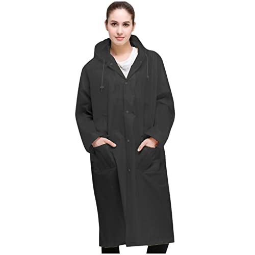 Jacke für Erwachsene mit Kapuze, mit Taschen, Regenmantel, Unisex, Regen, Teenager, modischer Mantel, wiederverwendbarer Regenschirm Allwetterjacke Damen Wasserdicht Atmungsaktiv (Black, M) von Generic