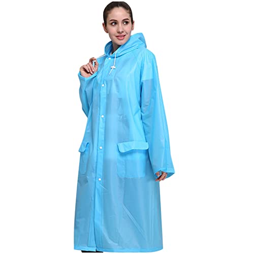 Jacke für Erwachsene mit Kapuze, mit Taschen, Regenmantel, Unisex, Regen, Teenager, modischer Mantel, wiederverwendbarer Regenschirm Dünne Regenjacke Damen Wasserdicht Atmungsaktiv (Blue, M) von Generic