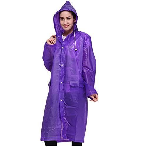 Jacke für Erwachsene mit Kapuze, mit Taschen, Regenmantel, Unisex, Regen, Teenager, modischer Mantel, wiederverwendbarer Regenschirm Dünne Regenjacke Damen Wasserdicht Atmungsaktiv (Purple, M) von Generic