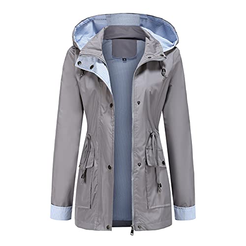 Jacke für Frauen, Winter Herbst gefüttert Windbreaker Jacke Damen Windbreaker Mantel mit Kapuze kann abnehmbar Sein,Grau,L von Generic