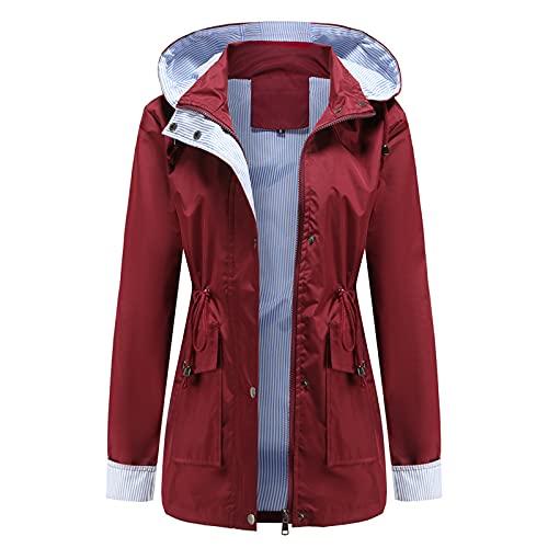 Jacke für Frauen, Winter Herbst gefüttert Windbreaker Jacke Damen Windbreaker Mantel mit Kapuze kann abnehmbar Sein,Rot,S von Generic