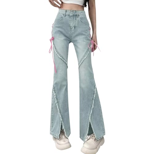 Jeans Damen Bootcut, Schlaghose Leggings Damen, Stretch Low Waist Jeans Damen Hüftjeans Weite Hose Mit Taschen Straight Bell Bottom Bootcut Leggings Streetwear von Generic