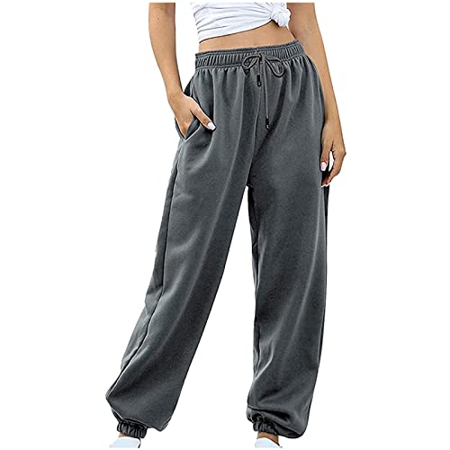 Jogginghose Damen Baggy, Sporthose Damen Lang,Sweatpants High Waist Mode Weites Bein Hose mit Taschen Gummizug Yoga Hosen Bequeme Fitness Traininghose Freizeithose für Teenager Mädchen Loungehose von Generic