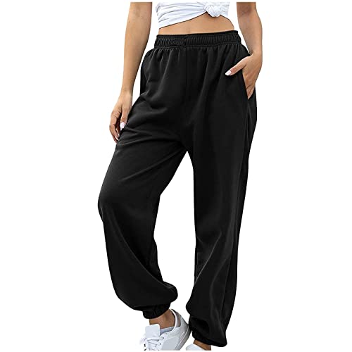 Jogginghose Damen Baggy, Sporthose Damen Lang,Sweatpants Hohe Taille Mode Weites Bein Hose mit Taschen Gummizug Yoga Hosen Bequeme Fitness Traininghose Freizeithose für Frauen Teenager Mädchen von Generic