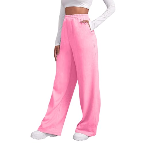 Jogginghose Damen Baggy, Yogahose Damen Lang,Sporthose Fleece High Waist Weites Bein Sweatpants mit Gummizug Taschen Sweathose Freizeithose Fashion Bequeme Hosen Yoga Traininghose Fleecehose von Generic