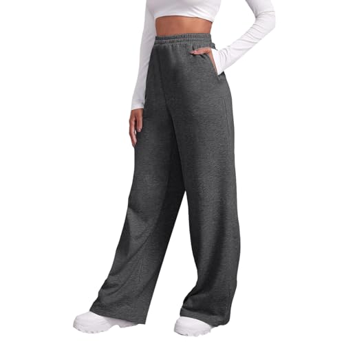 Jogginghose Damen Baggy, Yogahose Damen Lang,Sporthose Fleece High Waist Weites Bein Sweatpants mit Gummizug Taschen Sweathose Freizeithose Mode Bequeme Hosen Yoga Traininghose Fleecehose Loungehose von Generic