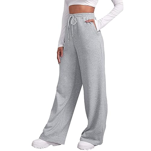 Jogginghose Damen Baggy, Yogahose Damen Lang,Sporthose Hohe Taille Weites Bein Sweatpants mit Taschen Kordelzug Elastische Hose Sweathose Freizeit Mode Einfarbig Hosen Bequeme Traininghose von Generic