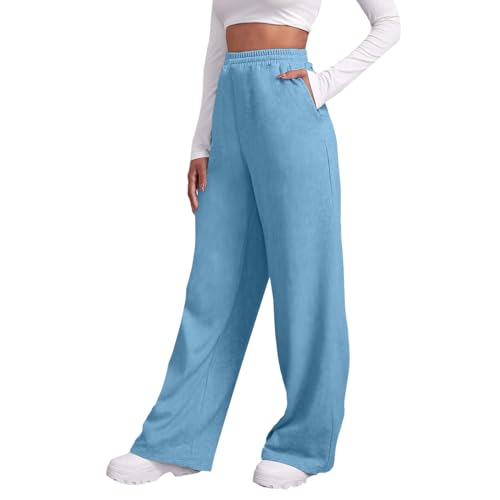 Jogginghose Damen Baggy, Yogahose Lang,Sporthose Damen Fleece High Waist Weites Bein Sweatpants mit Gummizug Taschen Sweathose Freizeithose Funky Bequeme Hosen Yoga Traininghose Fleecehose von Generic