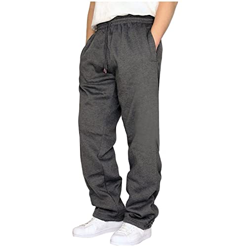 Jogginghose Herren Fleece, Hosen Herren Große Größen,Sporthose Herren Baggy Lang Einfarbig Kordelzug Straight Trendiges Freizeithose Lässig Outdoor Trousers Locker Pants Outdoorhose von Generic