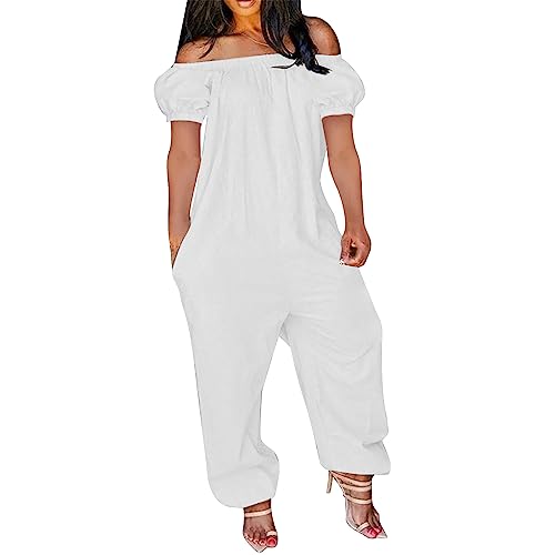 Jumpsuit Damen, Sommer Overall Elegant Hosenanzug, Lang Romper Einteiler Kostüm, Playsuit Outfit Frauen Komplett, Weites Bein Hosenanzug Damen Festlich Mit Ärmeln Curvy Sommer Jumpsuit Damen Luftig von Generic