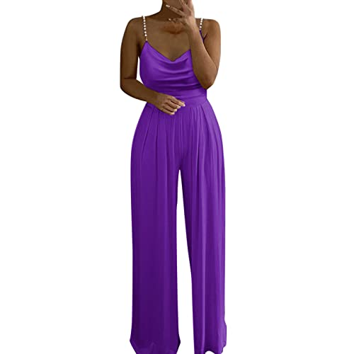 Jumpsuit Damen Sommer Halfter Overall Armellos Einteiler Elegant Lang Hosenanzug Playsuit Jogginganzug Romper Einfarbig Strampler Spielanzug von Generic