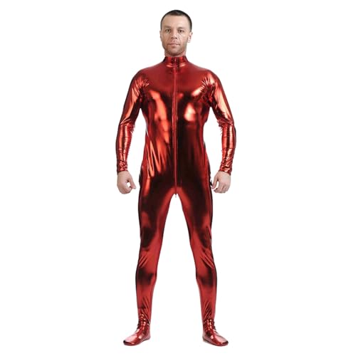 Jumpsuit Herren Glänzend, Overall Herren Enges,Karneval Kostüm Erwachsene Langarm Gummierte Halbe Inclusive Strumpfhose Lustige Gelcoat Bühnenbekleidung Einfarbig Bodysuit für Fasching Rave Party von Generic