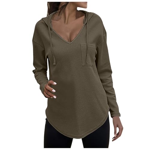 Kapuzenpullover Damen Hoodie-Pullover Damen Lang,Sweatshirt Damen mit Kapuze V Ausschnitt T Shirt Einfarbige T-Shirts Langarmshirt Locker Pulli Tshirt Herbst Lässig Freizeithemd Tops von Generic